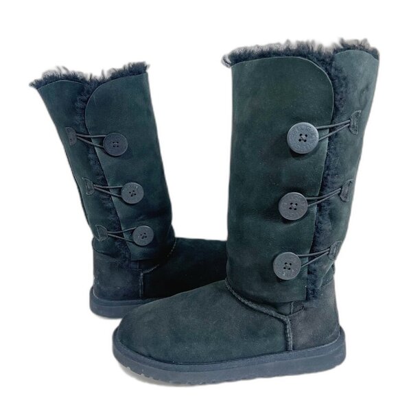 UGG Australia Bailey Button Triplet Tall Black Shearling Winter Boots Size 9 - Picture 1 of 10